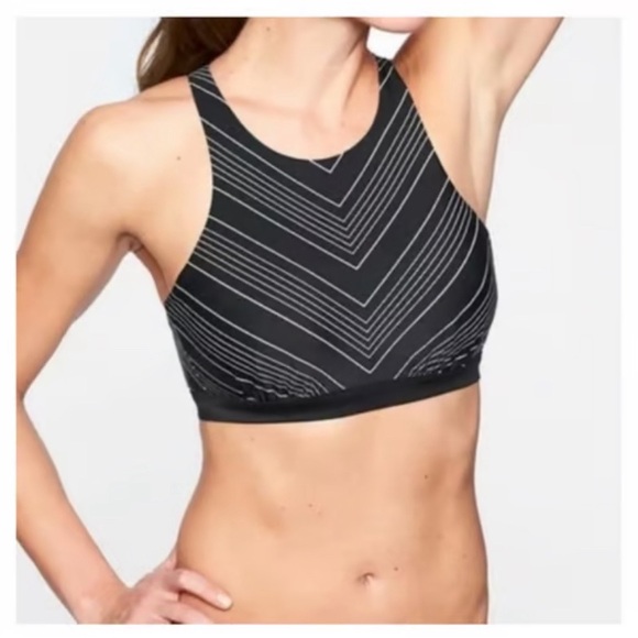 Athleta Chevron High Neck Strappy Swim Top Padded Halter Underwire Size 34 D/ DD - Picture 2 of 14